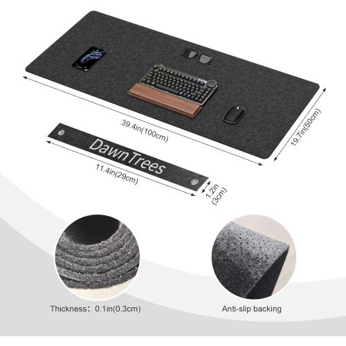 Large Felt Desk Mat,39.4''x19.69'' Non-Slip Desk Mat,Desk Pad Protector for Keyboard, Computer,Desk Accessories for Home and Office,100x50CM Full Desk Mouse pad (Dark Grey)