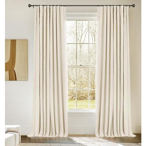 INOVADAY 100% Blackout Curtains for Bedroom, Black Out Curtains 84 Inch Long, Clip Rings Linen Blackout Drapes, Thermal Insulated Room Darkening for Living Room, 2 Panels - Cream,W50xL84