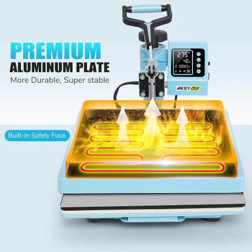 Heat Press Machine, 15x15 Heat Press for t Shirts with Attachment 30oz Sublimation Tumblers Press, Hat Press, Plate Printing, DIY Heats Transfer Press Vinyl for Beginners Blue