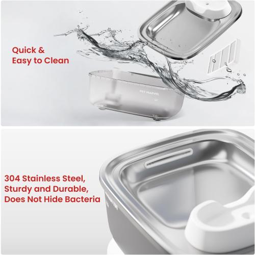 PET Marvel Wireless Quiet Pet Water Fountain, 7L/1.8Gal/230oz Large Water Reserve for Dogs & Cats, Stainless Steel Drinking Bowl, Battery or Plug-in Use, Designed for Short Trips & Backup Use, F2 V2