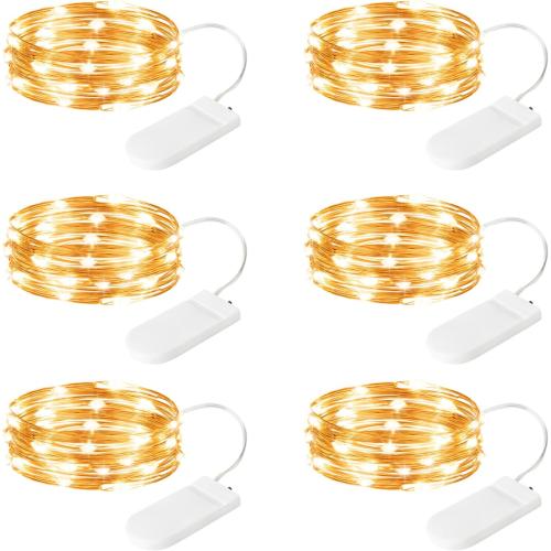 6 Pack Fairy Lights Battery Operated String Lights, 7ft 20 Led Mini Lights, Waterproof Silver Wire Starry for Mason Jars DIY Wedding Party Bedroom Christmas (Warm White)