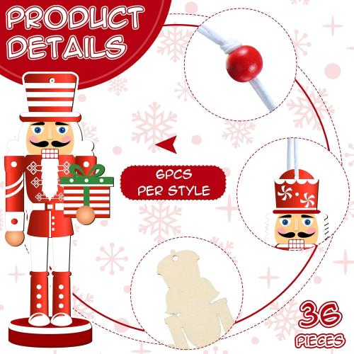 36 Pieces Christmas Nutcrackers Decorations Nutcracker Ornaments Wooden Hanging Christmas Decorations Nutcracker Figures(Candy Style)