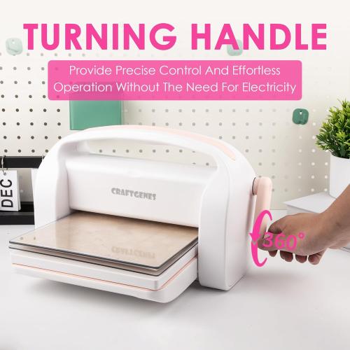 CraftGenes Manual Die Cutting Machine and Embossing Machine, 9'' Opening Size for Cardmaking, Scrapbooking, and DIY Crafts – Foldable Complete Set with A4 Die Cuts, Embossing Folders, and Plates(Pink)