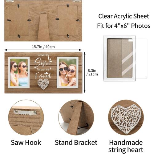 Sister Birthday Gifts From Sisters, 4x6 Picture Frame Bestie Gift - Double Photo Frame Gift Idea for Big Sister Valentine's Day Christmas Mothers Day Present