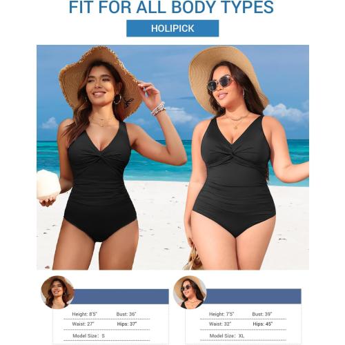 Size M Holipick Women Tummy Control One Piece Swimsuit - Push Up Bathing Suit Full Coverage Slimming Swimwear