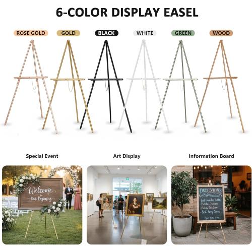 DJAR 3 Pcs 63 Wooden Easel Stand for Sign, Dual-use Adjustable Height, Wood Floor Display Easel for Wedding, Welcome Board, Poster, Picture, Photo- Gold