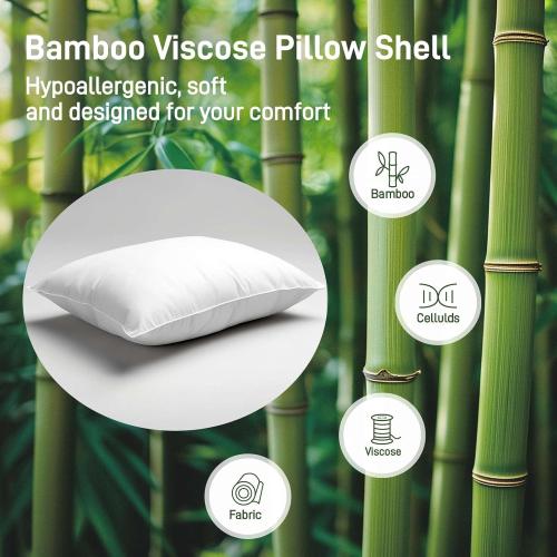 Hypoallergenic Bamboo Viscose Shell, Soft Bed Pillows King Size Set of 2 with Down Alternative Filling, Oeko-Tex Certified, Luxury Hotel Quality for Stomach, Back and Side Sleepers