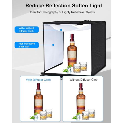 PULUZ Light Box Photography, 24x24 inch Large Photo Studio Light Box, Professional Dimmable Photo Booth with 120 LED Lights & 6 Backdrops for Jewelry and Food Items Product Photography