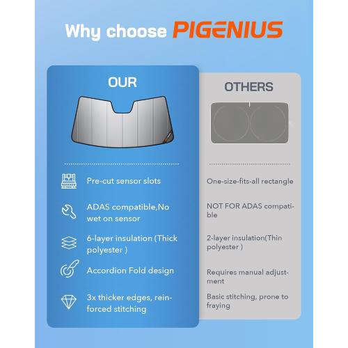 Pigenius Windshield Sun Shade for Toyota Prius & Prius Prime (Gen 5) 2023-2026, Fits LE XLE Limited, Premium Grey Leather Finish