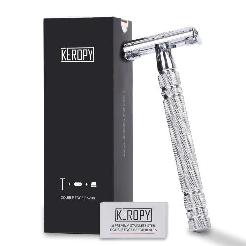 Double Edge Safety Razor with 10 Disposable Blades - Single blade double edge razor for men - Metal razor with Long Handle for close shave - Classic Clean Shave Single blade razor