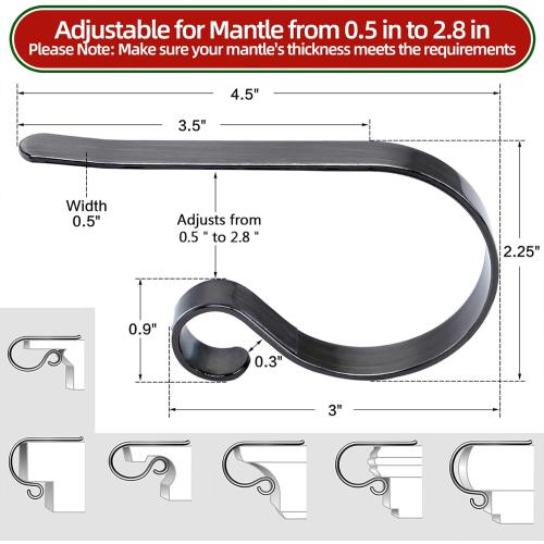 Christmas Stocking Holders for Mantle Set 4, Scratch-Free Christmas Stocking Holders for Fireplace Mantle,Multi-uses Stocking Hooks for Mantle,Mantel Stocking Holders Clip for Xmas Party Decorations