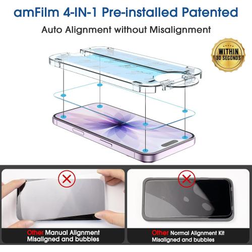 amFilm OneTouch Screen Protector for iPhone 17 6.3'' 2025   Camera Lens Protector | Auto-Alignment install | Bubble Free | 9H  Military-Grade Tempered Glass | FHD Clarity | Case Friendly | 2 2 Pack