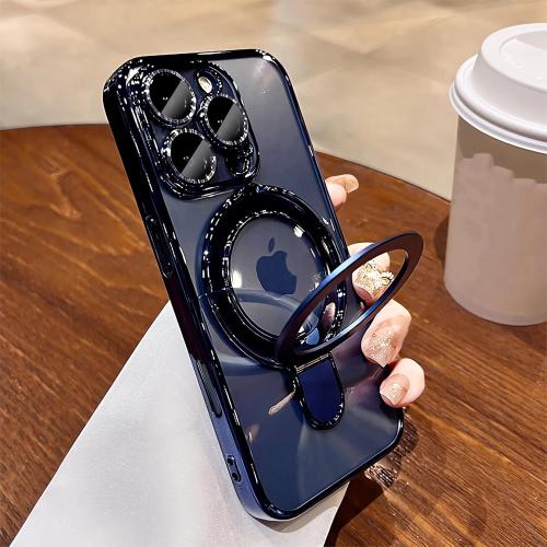 LXK Magnetic Invisible Stand for iPhone 16 Pro Max Case 6.9 Compatible with MagSafe, Military-Grade Protection, with Camera Protector, Clear Scratch-Resistant Back Cover for 16 ProMax,Blue Titanium