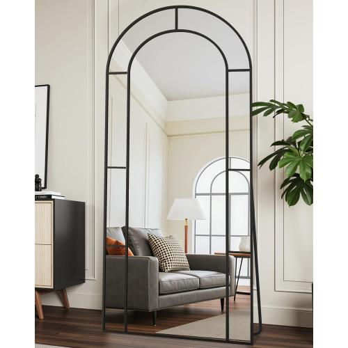 Antok 58 x 21 Full Length Mirror, Floor Mirror Arched Window Decorative Mirror, Metal Framed Decor Farmhouse Floor Mirrors Art Pane Mirrors Wall Decor for Bedroom, Living Room, Entryway Black