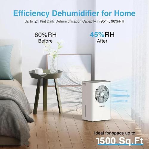 Dehumidifier,1500 Sq. Ft 21 Pint Dehumidifier for Basement with Drain Hose for Home Large Room Bathroom Bedroom - Smart Humidity Control, 24H Timer, Auto Manual Drain, 3 Modes