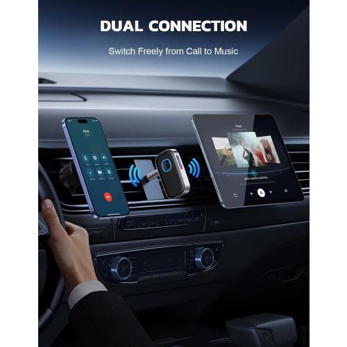 COMSOON Bluetooth Receiver for Car, Noise Cancelling 3.5mm AUX Bluetooth Car Adapter, Wireless Audio Receiver for Home Stereo/Wired Headphones, Hands-Free Call, 16H Battery Life - Black Silver