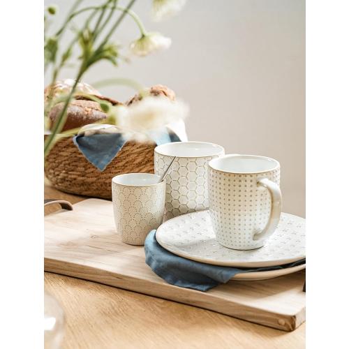 LE TAUCI Coffee Mugs 12 oz, Ceramic Mug Set Set of 4, Embossment Cups for Espresso, Latte, Tea, Cocoa, Cappuccino & Mocha, Dishwasher Oven Microwave Safe - 3.4 inch, Arctic White