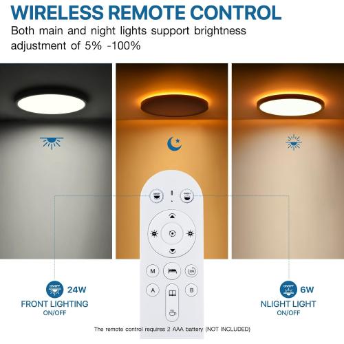 2Pack 12 Inch LED Flush Mount Ceiling Light Fixture with Remote Control, Dimmable 2000K Warm Night Light for Bedroom, 24W 3000K-6500K Color Adjustable Hardwire Lamp for Hallway, Memory Function, White