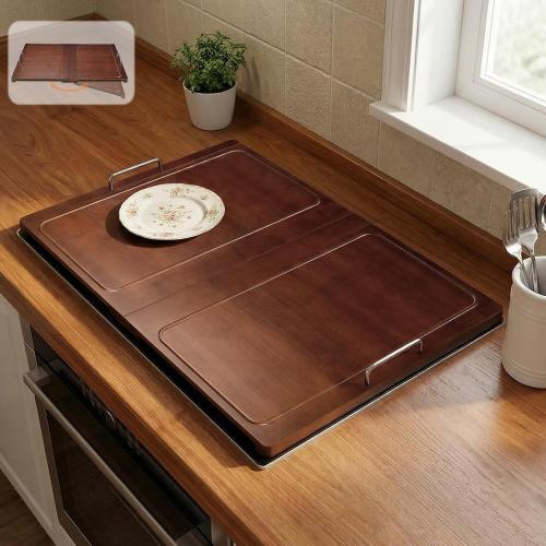 UTCG Noodle Board Stove Cover: 29.5×22 Inch Foldable Bamboo Stove Top Cover with Handles for Gas & Electric Stoves - Expand Counter Space - Serving Tray & Sink Cover for Kitchen Decorative