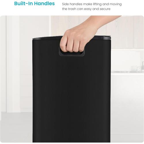 Home Zone Living 24 Gallon Kitchen Trash Can with Three Removable Compartments for Recycling and Trash, Stainless Steel, Black, 8 Gallons Each
