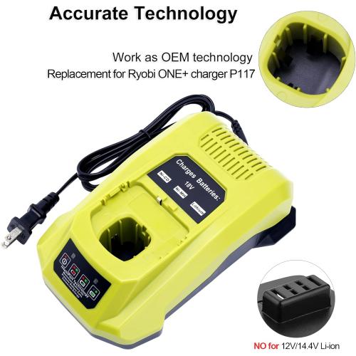 Biswaye P117 Compatible with Ryobi 18V Charger, Compatible with Ryobi 12V-18V One  Lithium NiCad NiMh Battery P102 P108 P189 P197 P103 P105 P107 P190 P191 PBP002 PBP005