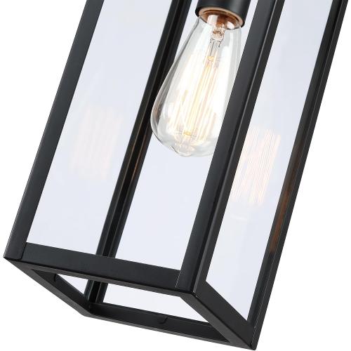 17 Inch Outdoor Pendant Light Dusk to Dawn, Sensor Hanging Light for Porch Entrance Lantern, Metal and Glass Photocell Exterior Hanging Lantern for Front Door Patio Pendant,E26