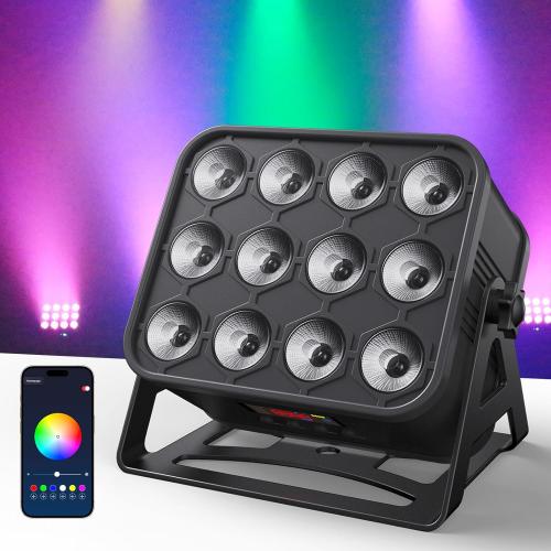 12x12W RGBWA UV LED Par Lights, 8-Hr Battery Powered Uplights with DMX512/APP/Remote Control, Stage Lighting for DJ Shows, Studio, Party, Indoor Events