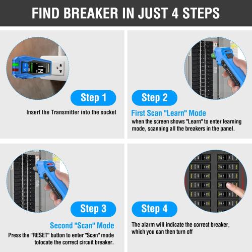Circuit Breaker Finder Tool with Accessories, 90-135V AC Digital Breaker Finder with Integrated GFCI Outlet Tester, Circuit Tracer with Buzzer Alarm & Color Display, Includes Carrying Case
