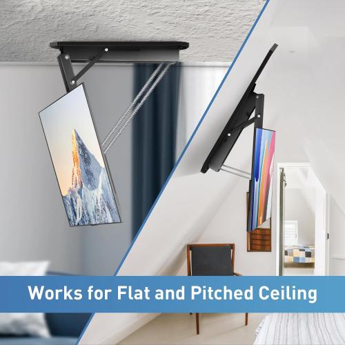 Electric Ceiling TV Mount with Remote, Motorized Ceiling Mount TV Bracket Flip Down for 32 to 70 inch Flat Curved Screen Mount Drop Down for Flat Pitched Roof Indoor Outdoor