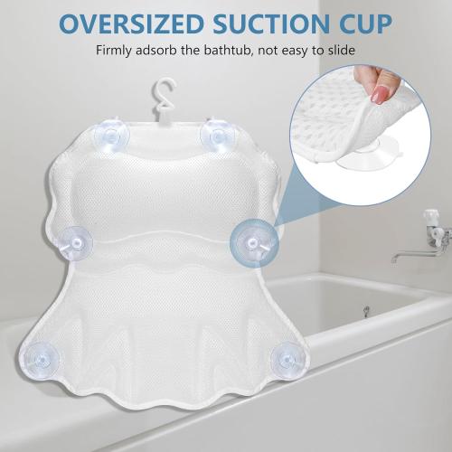 SetSail Bath Pillow, Relaxing Bath Pillows for Tub Neck and Back Support Soft 4D Breathable Air Mesh Ergonomic Bathtub Pillow with 6 Strong Suction Cups and Hook Luxury Bathroom Accessories,White