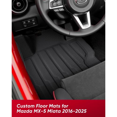 Floor Mats for Mazda MX5 Miata: 2016-2025 Custom Car Accessories, Fit for Fiat 124 Spider 2017 2018, All Weather Black Automotive Carpet Floor Liners for Miata MX-5 ND 2024 2023 2022 2021 2020 2019