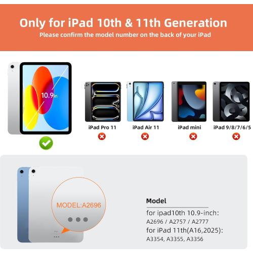 Case with Keyboard for iPad 10th Generation & 11th (A16, 2025): Bluetooth Wireless Detachable Magnetic Stand Rechargeable Keyboard with Folio Slim Compact Removable Cover with Trackpad, White Backlit