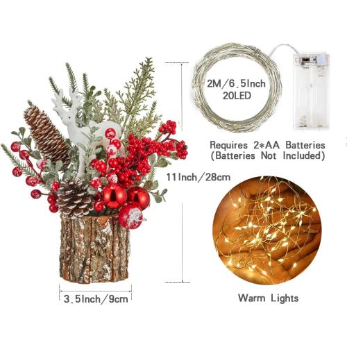 Xmas Decor Small Christmas Tree with Lights - Artificial Tabletop Lighted Mini Christmas Tree with Christmas Ornaments Gnomes Indoor for Office Desk Home Decorations