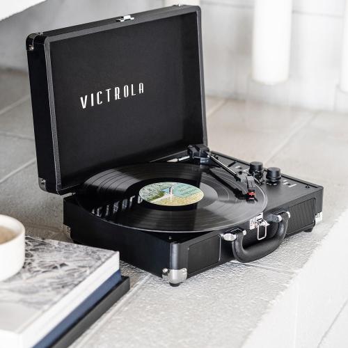 Victrola Journey  Bluetooth Suitcase Record Player – Built-in Speakers, 33-1/3, 45 & 78 RPM Vinyl Record Player, RCA Out, Headphone Jack, Wireless Streaming (Black)