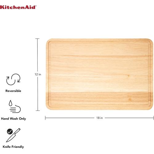 KitchenAid Classic Rubberwood Cutting Board with Perimeter Trench, Extra-Large Reversible Chopping Board, 12-inch x 18-inch, Natural‼️used item has scratches ‼️