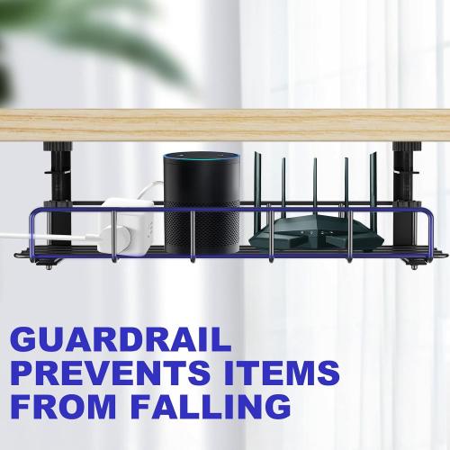 15.7” Under Desk Cable Management Tray, No Drill Steel Cable Tray Organizers, Wire Management Tray Cable Rack with Clamp Mount, Metal Under Desk Tray with Wire and Cord Organizer (Black, 1 Pack)