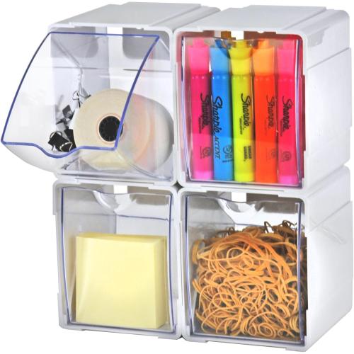 Azar Displays 300360-4PK Stackable Tilt Bin Counter Organizers, White (4-Pack)