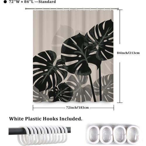 Tropical Leaves Shower Curtain Plant Theme Palm Pattern Bathroom Curtain Modern Nature Jungle Palm Leaves Shower Curtain with Hooks Waterproof Fabric Decor 72x84 Inch