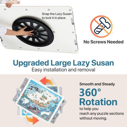 1500 Pieces Rotating Plastic Puzzle Board with Drawers and Cover, 35x27 Portable Spinning Jigsaw Puzzle Table for Adults, Upgraded Lazy Susan, Ideal Gift for Mum