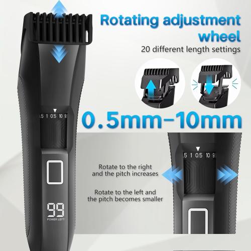 Beard Trimmer for Men, 20 Length Adjustable, Cordless Waterproof Clippers, Stainless Steel T-Blade for Precision Facial Hair Trimming with 2 Guide Combs, Travel Lock, LED Display