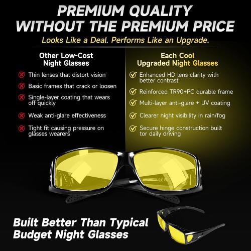 Night Driving Glasses Night Vision Glasses Fit Over Glasses Polarized Anti-Glare UV400 Gift for Men Women
