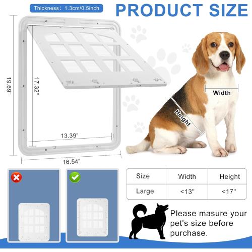 Large Dog Screen Door,  Flap Opening Dog Door for Screen Door with 4 Entry Ways, Magnetic Self-Closing Pet Screen Door for Dogs Cats, White
