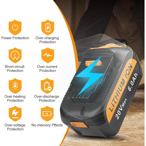 20V 6.0Ah Replacement for Dewalt 20V Max Battery, 2-Pack Batteries Compatible with Dewalt Baterias Cordless Power Tools and Chargers