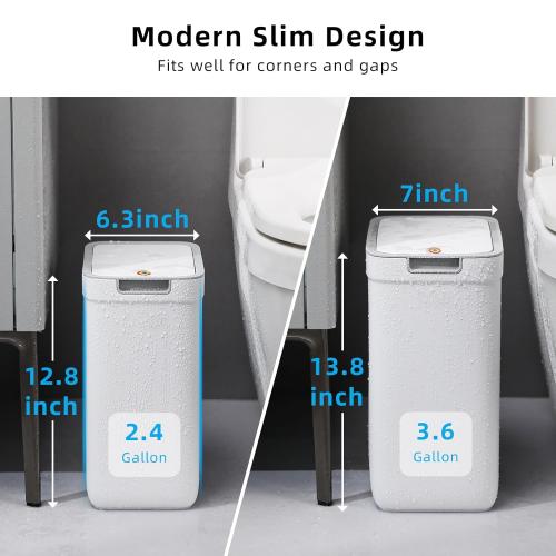 MOPALL 2 Pack Bathroom Trash Can with Lid, 3.6Gal   2.4Gal Garbage Can with Pop-Up Lid, Small Trash Can Dog Proof, Slim Trash Bin Waste Basket for Toilet, Office, Bedroom, Living Room, Kitchen (White)