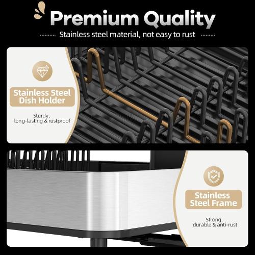 Urackify Stainless Steel Dish Drying Rack for Kitchen Counter,Black