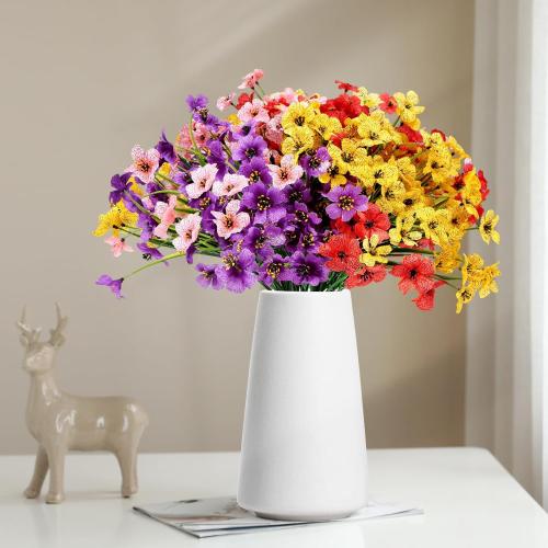 Geegoods Artificial Fake Plants Flowers for Outdoors, 14Bundles UV Resistant Faux Plastic Colorful Mix Mum Flowers for Outside Spring Summer Decor