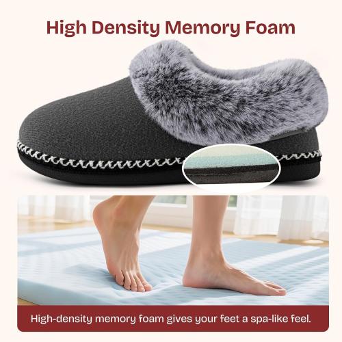 EverFoams Women's Bootie Slippers Warm Soft Comfy Memory Foam Non-slip Indoor House Shoes with Fluffy Collar