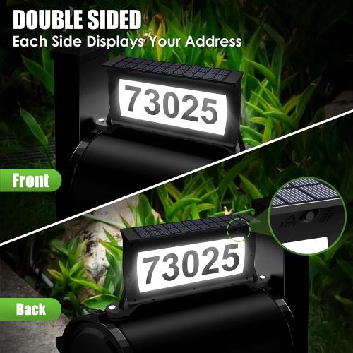 Solar Address Sign, 3 Colors-in-1 Waterproof Mailbox Number Plaque for Outside, Double-Sided Light-Emitting Mailbox Topper, House Numbers for Outside (No-drilling Option Available)