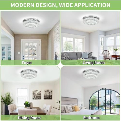 HOPGGIE 18“ Crystal Chandelier 2-Layer Ceiling Light Fixture Flush Mount LED Large Chandelier Light for Living Room Dining Room Bedroom (Cool White)