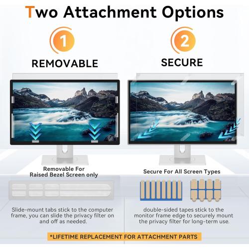 [2 Pack] 24 Inch Computer Privacy Screen for 16:9 Aspect Ratio Widescreen Monitor, Eye Protection Anti Glare Blue Light Computer Monitor Privacy Filter, Removable Anti-Scratch 24in Protector Film